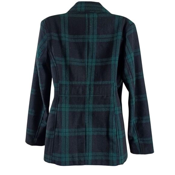 Old Navy Women’s Small Wool Blend Plaid Peacoat Green Black Double Breasted Coat - Picture 6 of 9